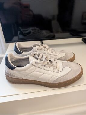 Cole Haan White Leather & Gum Low-Top Sneakers with Navy Heel